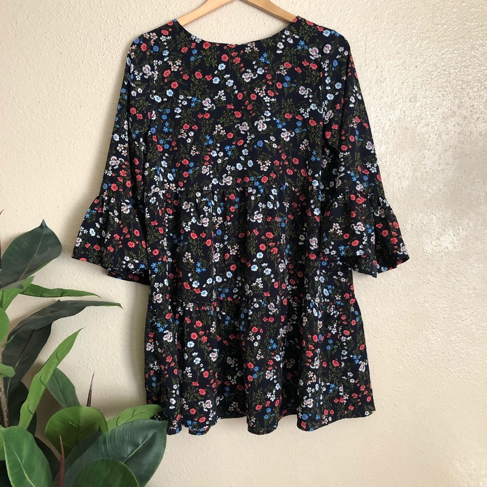 ASOS QED London Floral Bell Sleeve Smock Dress